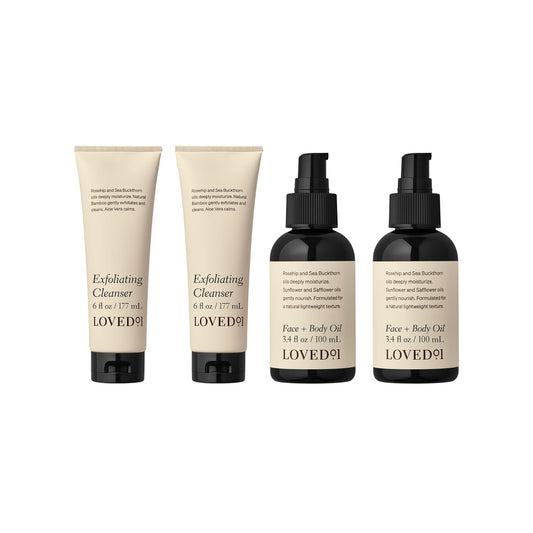 Exfoliating & Hydrating Bundle, Exfoliating Cleanser & Lightweight Face & Body Oil (2-Pack 6 Oz Cleanser & 2-Pack 3.4 Oz Face & Body Oil)