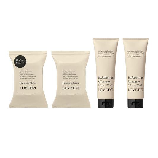 Cleansing & Exfoliating Bundle, Salicylic Acid Cleansing Wipes & Hydrating Exfoliating Cleanser (2-Pack 6 Oz Cleanser & 48-Pack Wipes)